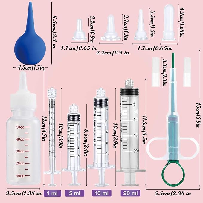 Pet Nurser Feeding Bottle Kits Nursing Bottles Replacement Nipples for Kitten Bottle Nursing Syringes Bulb Cat Pill Shooter Plunger for Dog Cat Newborn Puppies and Small Baby Animals,11 Pack
