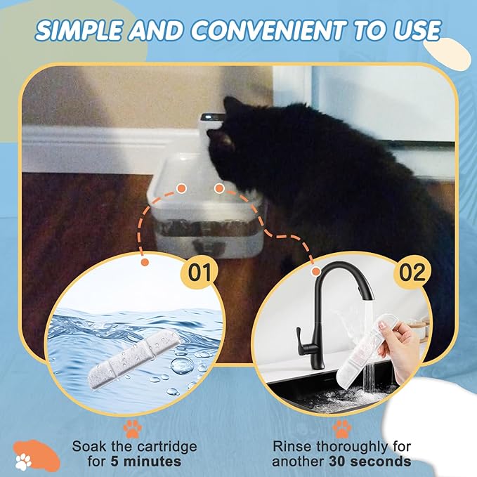 8Packs Replacement Filters Compatible with Downy Paws Cat Water Fountain - Triple Filtration Filters for DownyPaws 84oz/2.5L Wireless Pet Fountain DPWFP6 (8 Filters & 8 Sponges)