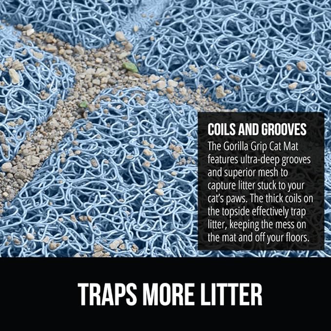 GORILLA GRIP Cat Litter Box Mat, 35x23, Water Resistant, US Designed Kitty Litter Trapping Mats, Easy to Clean, Scatter Control, Less Mess and Clean Floors, Kitten Supplies for Indoor Cats, Light Blue