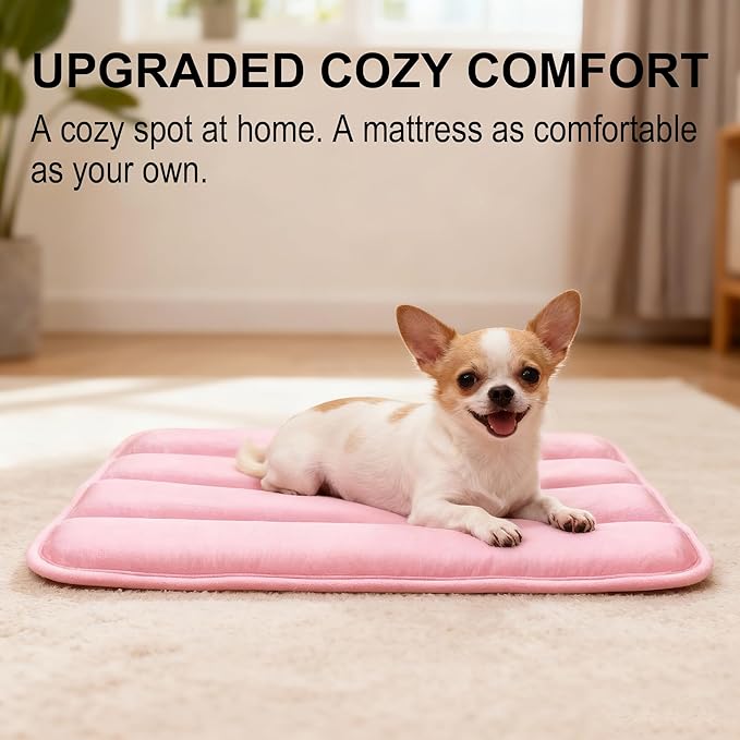 Dog Crate Pad, Ultra Soft & Anti-Slip Kennel Mat, Secure Fit for Metal Crates & Dog Cages, Washable Cozy Bed for Small Medium Large Dogs (Pink, S(23"*14"*1.5"))