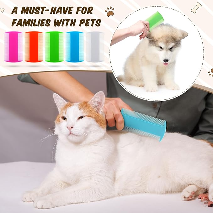 Hushee 100 Pcs Pet Flea Lice Combs Double Sided Fine Tooth Tear Marks Tick Removal Tool for Small Cat Dog, Kittens and Puppies