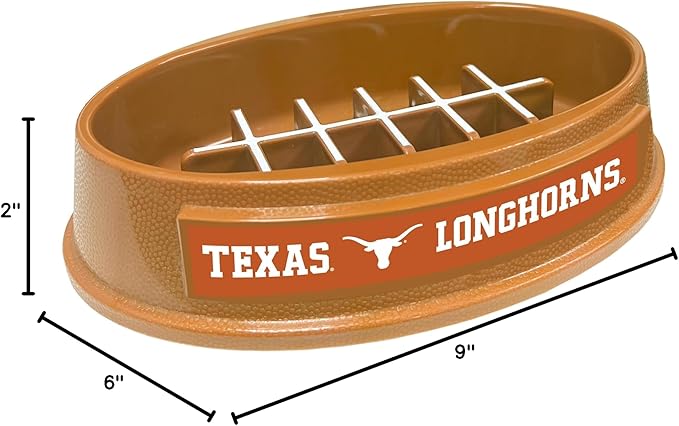 NCAA Super-Bowl - Texas Longhorns Slow Feeder Dog Bowl. Football Design Slow Feeding Cat Bowl for Healthy Digestion. Non-Slip Pet Bowl for Large & Small Dogs & Cats