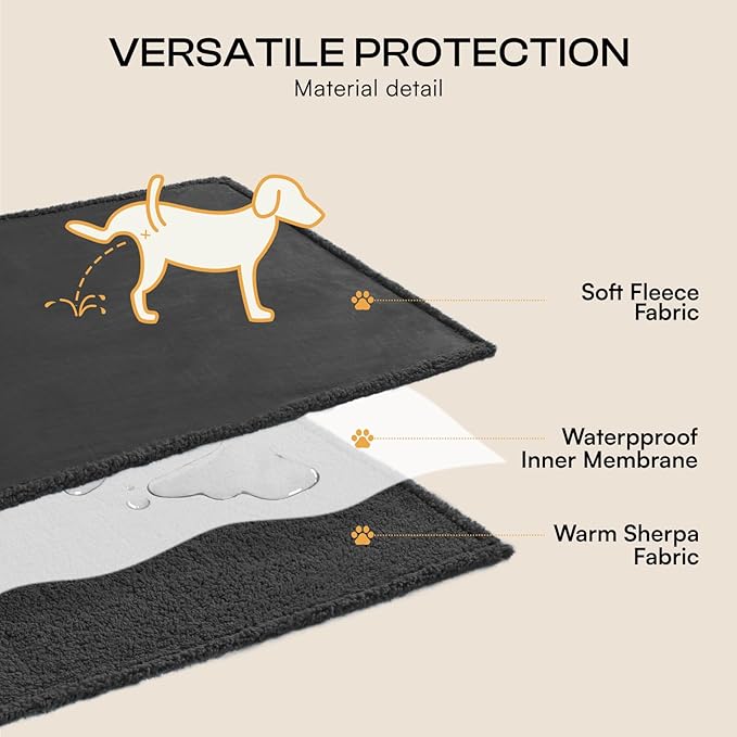 Luciphia Waterproof Pet Blanket, Liquid Pee Proof Dog Blanket for Sofa Bed Couch, Reversible Sherpa Fleece Furniture Protector Cover for Small Medium Large Dogs Cats, Black Queen Size（90" x 82"）