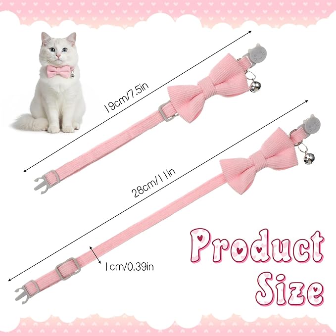 Pink Cat Collar with Bow, Adjustable Breakaway Cat Collars for Girl Cats, Pink Kitten Collar with Bell, Cute Bow Kitten Collars Girl
