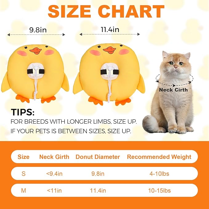 BINGPET Cat Cone Collars Soft,Cat Recovery E Collars After Surgery to Stop Licking,Waterproof Adjustable Elizabeth Neck Cones Cute Pet Donut Pillow for Cats Kitten Puppy Wound Healing After Surgery,S