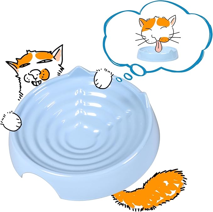 Whisker-Friendly Cat Food Bowl, Melamine Shallow & Wide Cat Bowl for Indoor Cats,Relieves Whisker Fatigue,Non-Slip Cat Dish for Wet and Dry Food (Blue, 6.3")
