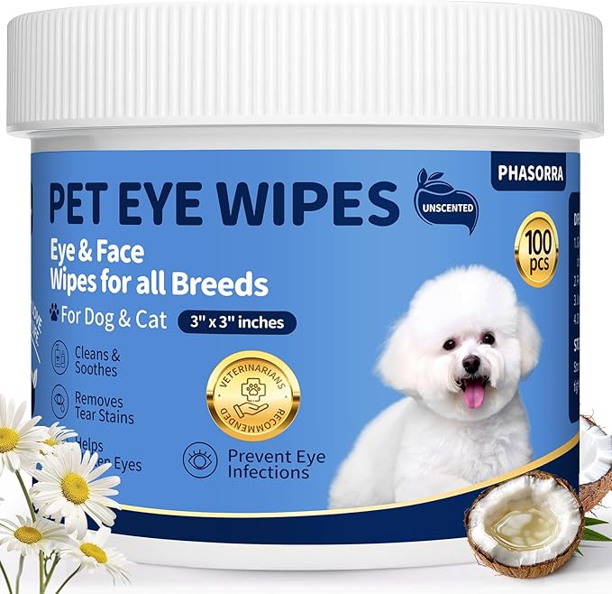 Dog & Cat Eye Paw Face Wipes, Tear Stain Remover for Dogs & Cats, Soothing & Moisturizing & Gentle, Eye Debris, Discharge, Mucus - 100pcs