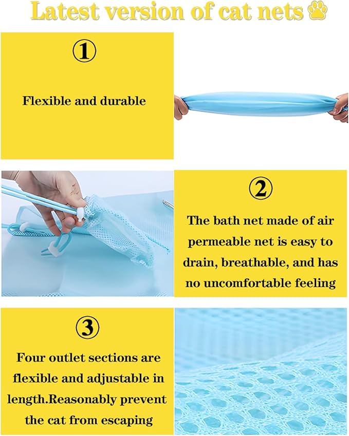 Cat Bathing Bag & Nail Clipper for Bathing Set, Cat Shower Bag Anti Scratch or Bite Breathable Adjustable Mesh Grooming Washing Bag, Includes Pet Nail Clipper & File for Cats Washing