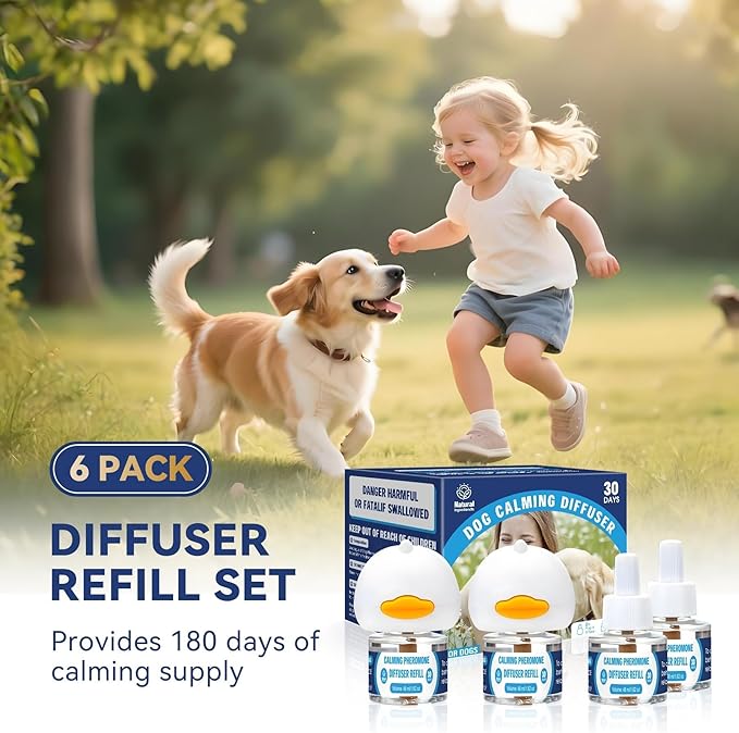 Dog Calming Pheromones Diffuser: 3-in-1 Kit Appeasing Pheromone Diffuser to Calm (1 Plugin+2x48ml Refills) for Comfort Reduces Stress Anxiety, Long-Lasting Appeasing Pheromone for Pet Dog Cat (3in1)