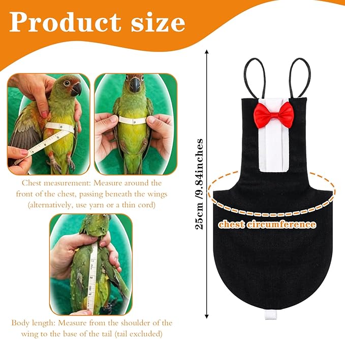 Bird Diaper Harness Flight Suits, Cockatiel Diaper Cute Parrot Pants Urine Wet for Cockatiel Conure Macaw Parakeet, Bird Diapers Reusable Parrot Clothes for Wedding Birthday Cosplay Photo