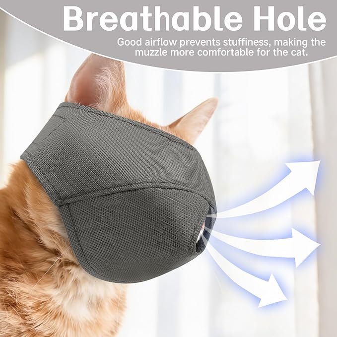 BARKLESS Cat Calming Muzzle for Grooming & Nail Trimming, Oxford Muzzle with Shading Design to Help Calm The Cat Down, Soft Head Cover to Prevent Biting & Scratching (Grey, S)