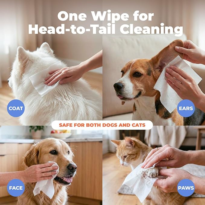 Best Pet Supplies 8" x 9" Large Unscented Dog Wipes - Cleaning and Deodorizing for Paws and Coat - Gentle Formula with Oatmeal Vitamin E for Puppies and Cats - 100 Count