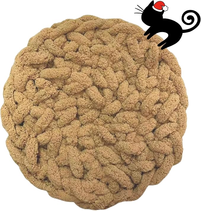 Cat Self-Warming Knitted Bed Mat, Extra-Soft Warm Round Washable Pads Cushions for Indoor Kittens & Kitty Small Pets Cat Trees (Caramel,Small)