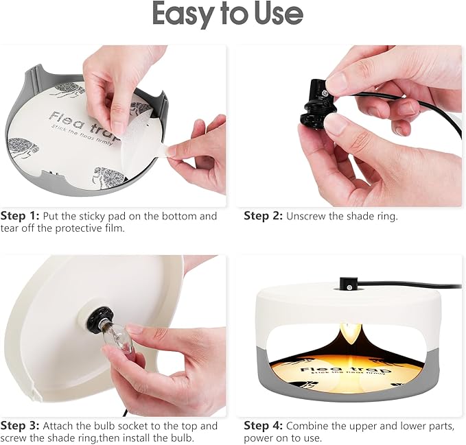 4 Pack Flea Traps for Inside Your Home, Original Indoor Flea Light Bed Bug Killer w/ 12 Sticky Pads & 12 Light Bulb Refills Replacement, Odorless Insect Infestation Treatment Trap Lamp for Kid Pet