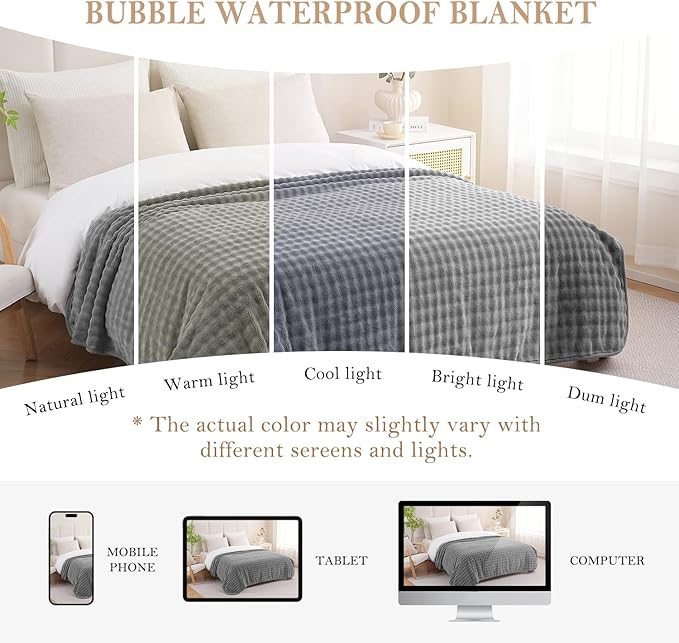 Waterproof Blanket for Bed Couch Sofa Car, Soft Leakproof Dog Blanket with 3D Bubble Pattern, Reversible Water Proof Pet Blankets for Dogs Cats Puppies (50"x60", Grey)