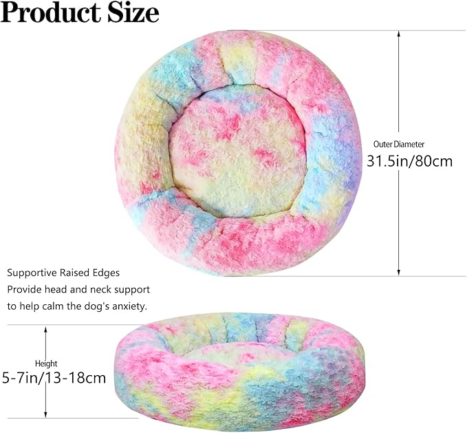 Calming Dog Bed for Medium Dogs Cats, Puppy 31'' Round Anti-Anxiety Warm Fluffy Plush Faux Fur Bed, Soft Anti-Slip Donut Washable, Cozy Medium Puppy Bed, Fits up to 50 lbs Pets