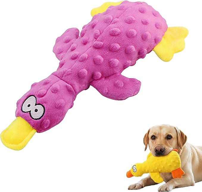 Dog Toys for Aggressive Chewers, 2026 Upgraded Cute Yellow Duck Dog Toys for All Dogs, Indestructible Squeaky Plush Toys with Built-in Squeaker for Boredom Relief (Purple)