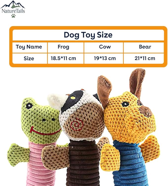 NatureTailsPaw Soft Dog & Cat Toy – Cute Squeaky Interactive Chew Toy for Puppies & Kittens, Durable Plush Teething Toy for Small, Medium & Large Breeds (Cow)