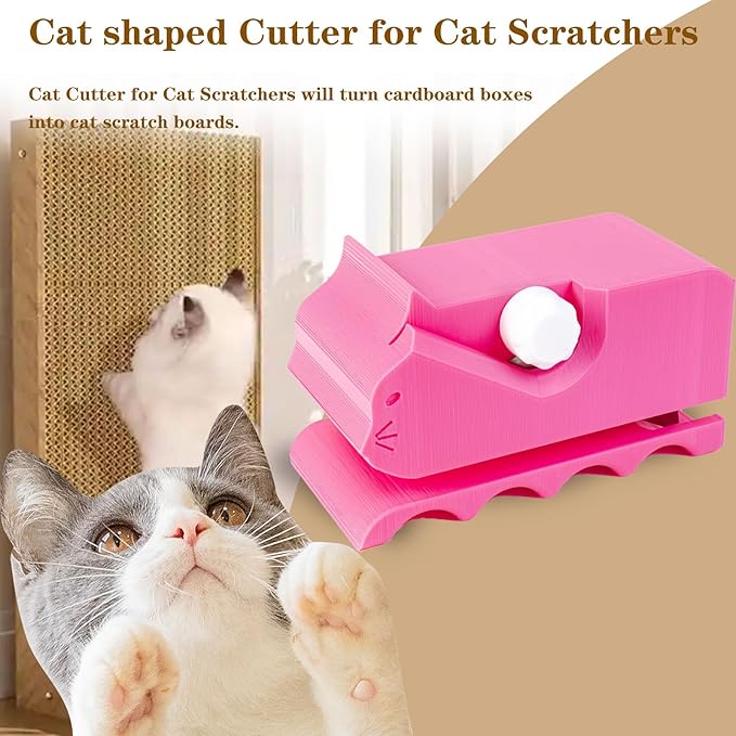 Cardboard Cutter for Cat Scratchers with 10pcs Blade,3D Printed Card Board Cutter Kids DIY Cat Scratchers Cardboard Strip Tool Machine for Cat Lovers (Pink)