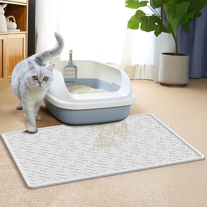 Cat Litter Mat 28"x20" – Extra Large Silicone Litter Trapping Mat, Waterproof, Non-Slip, Easy to Clean, Soft & Durable Floor Mat for Cats & Pets (Translucent, 28 * 20”)