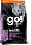 Go! Solutions Carnivore Chicken, Turkey + Duck Grain-Free Dry Cat Food, Our Highest-Protein Kibble Made with Real Meat & Fish, Cranberries for Urinary Health, for Kittens, Adults & Seniors, 3 lb Bag