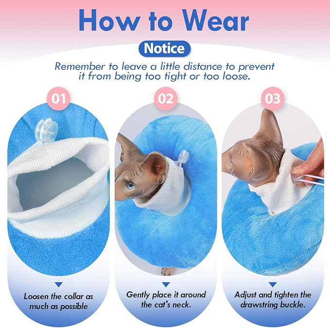 Adjustable Cat Neck Cone, Comfortable Elizabethan Recovery Collar After Surgery to Prevent Licking Wound, Ideal for Skin Disease, Deworming, Protective Pet Cone, Blue Medium