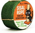 Green Natural Sisal Rope for Cat Scratcher Tree Thick 5-mm 1/5 Inch by 50 Feet, Cat Tower Climbing Twine for Cat Scratching Post Replacement, Scratch Post Repairing, Replace, Recovering and DIY