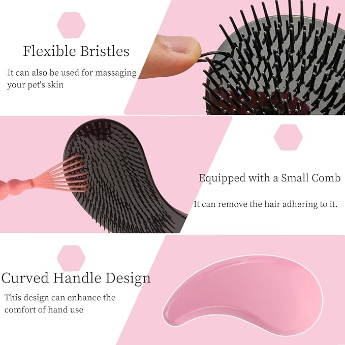 Comma-Shaped Small Dog Brush and Cleaning Comb, Fit for Yorkie, Shih Tzu, Maltese Maltipoo Pomeranian - Gentle Soft Bristles for Effortless Pet Hair Removal, Puppy Essentials (Pink)