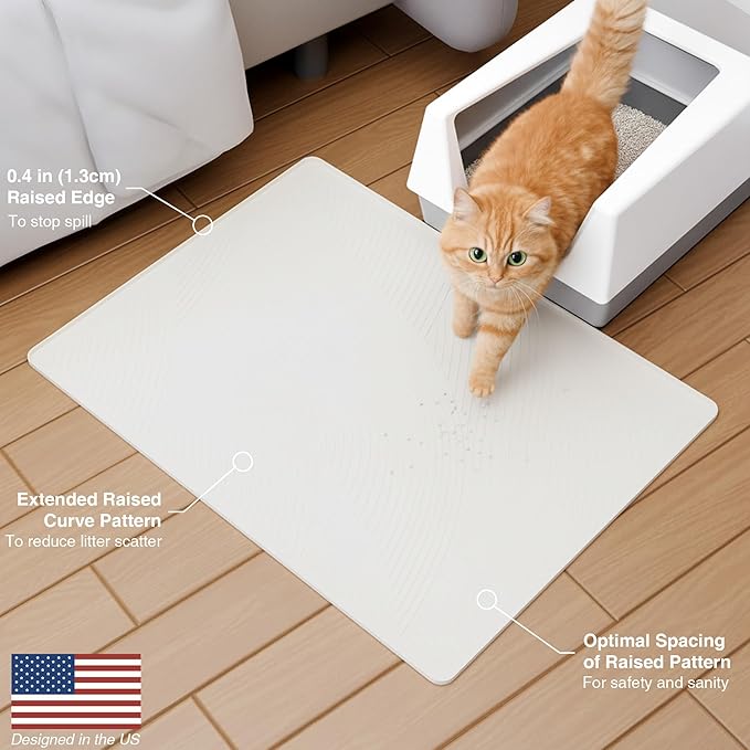 Cat Litter Box Mat - XL Extra Large Size 40 x 30 in, Water Proof, Kitty Litter Trapping Mat, Easy to Clean, Scatter Control, Odorless, Pet Supplies for Indoor Cats, Beige Gray