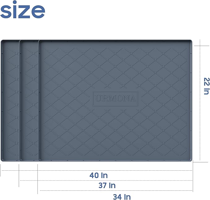 URMONA Large Dog Food Mat, 37" x 22" Pet Food Mat, Waterproof Dog Cat Food Mat with Raised Edges, Silicone Pet Food Mat, Dog Accessories, Prevents Food Spills, Protects Floors, Easy to Clean Fast