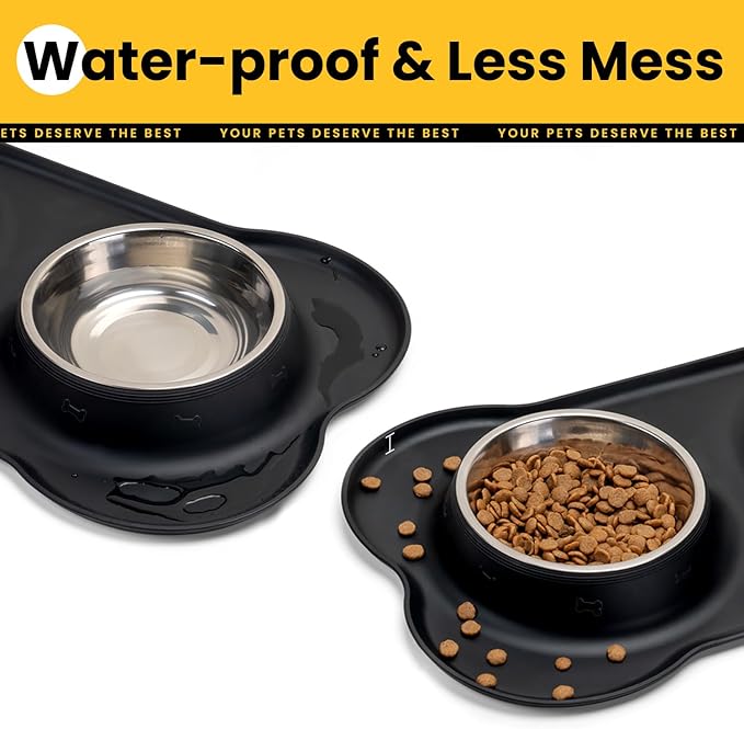 Stainless Steel Dog Bowls with Non-Slip Silicone Mat, Spill Proof Food & Water Bowls Set, Easy Clean Puppy Food Dish, Dishwasher Safe, Suitable for Dogs Cats Pet Under 20lbs, Small, Black