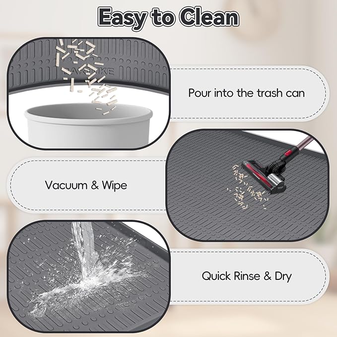 Kalolary Large Cat Litter Box Mat, 47" x 35" Silicone Litter Trapping Mat for Cats, Trapping Mat for Scatter Control with Raised Edge Waterproof Silicone Pad for Floor Easy to Clean (Dark Gray)