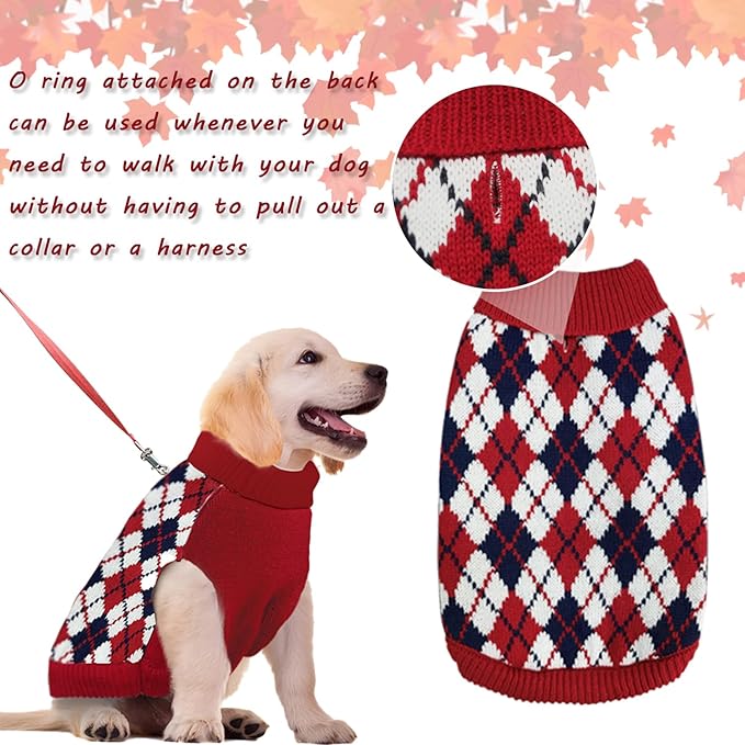 Dog Sweaters for Small Dogs,Christmas Argyle Winter Xmas Pet Clothes, Pet Shirts for Kitten Puppy,Red Boys Girls Winter Knitwear Warm Clothes Medium