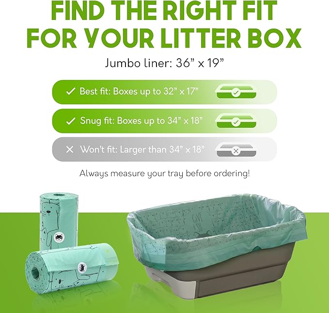 Home Compostable Cat Litter Box Liners, Jumbo XL 36” x 19” Drawstring - Extra Thick Heavy Duty Litter Box Bags, Tear Resistant & Leak-Proof Cat Liners for Easy Cleanup - Pack of 10