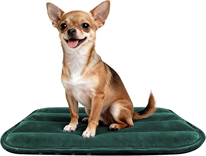 Dog Crate Pad, Ultra Soft & Anti-Slip Kennel Mat, Secure Fit for Metal Crates & Dog Cages, Washable Cozy Bed for Small Medium Large Dogs (Green, S(23"*14"*1.5"))