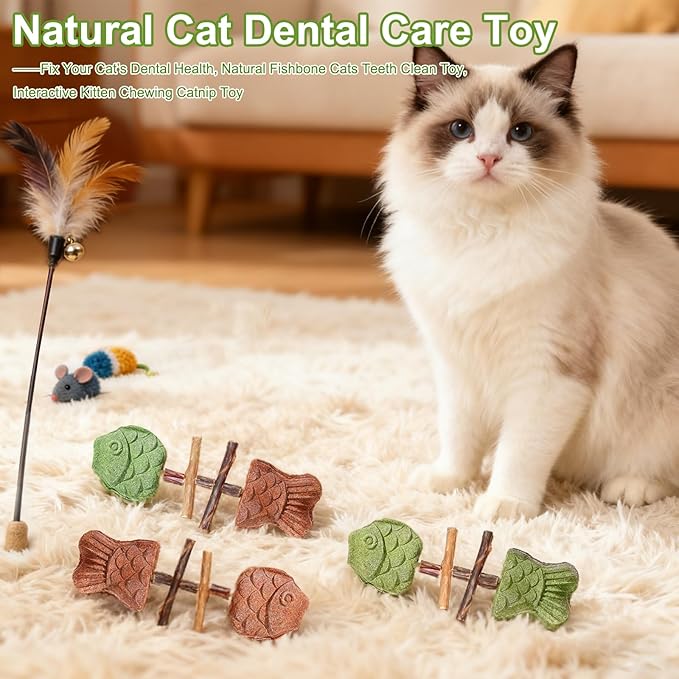 3PCS Creative Fish Bone Cat Toy,Purrident - Fix Your Cat’s Dental Health,Fishbone Shape Cat Teething,Wooden Catnip Teeth Cleaning Stick,Natural Fishbone Cat Dental Toy,Durable Feline Tooth Care Tool