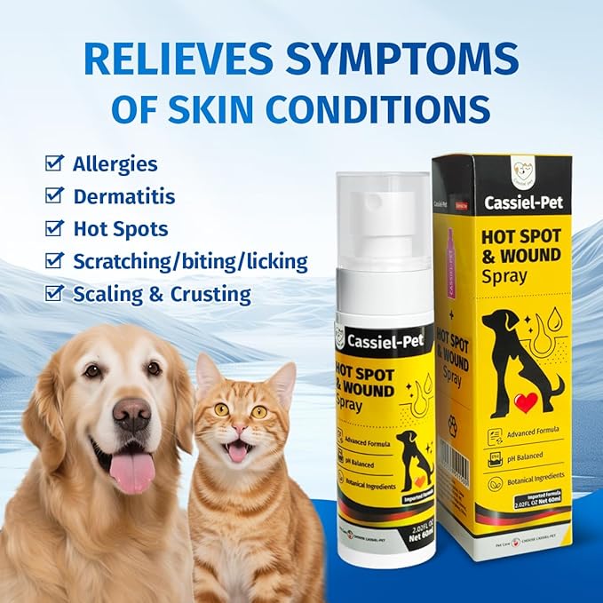Hot Spot Spray for Dogs, Itch Relief Spray & Hot Spot Treatment for Dogs, Helps Alleviate Allergies Dry Itchy Skin, Wound Care Spray for All Animals, 2.02oz