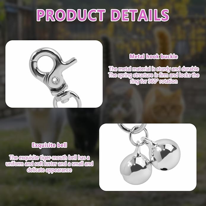 4 Pcs Dog Collar Bells, with Secure Stainless Steel Buckle Loud Jingle Noise Training Pendants and Pet Charm Accessories for Outdoor, Suitable for Dogs and Cats Collars (Silver and Pink)