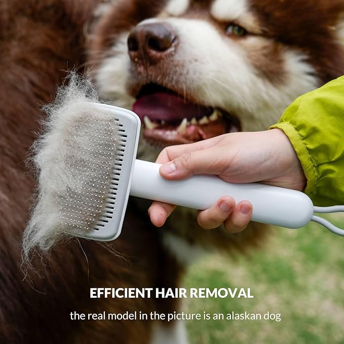 Self Cleaning Shedding Brush Grooming Tool for Long and Short Haired Dogs Cats Deshedding Hair Removal (White)