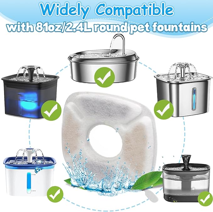 KAEGREEL 39 Pcs Cat Water Fountain Filters for Veken 95oz/2.8L, 67oz/2L, 135oz/4L Cat Dog Fountain Automatic Pet Fountain Dog Water Dispenser, Pet Fountain Filter & Pre-Filter Sponges & Cleaning Set