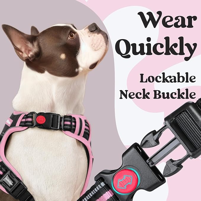 rabbitgoo Dog Harness Medium Sized, No Pull Pet Harness with 3 Buckles, Adjustable Soft Padded Vest with Control Handle, Walking Reflective Pet Vest for Medium Dogs, Black & Pink, M