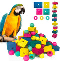 Bird Toys, 100 Pcs Multi-Color DIY Wooden Blocks, Chewing Playing Training Toy for Cockatoos, Macaws, African Grey, Small Medium Parrots