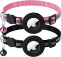 2 Pack Airtag Cat Collar with Bell, Reflective Nylon Kitten Collar with Apple Air Tag Holder and Breakaway Safety Buckle for Puppy Girl Boy Cats, 3/8" in Width and Lightweight, Black/Pink