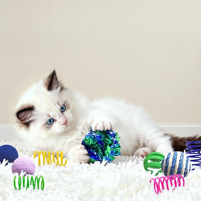 AGYM Cat Toys for Indoor Cats, 35 Packs Interactive Cat Toys Set with Colorful Springs, Mouse Cat Toy, Crinkle, Sisal, Pompom and Color Bell Balls for Kittens