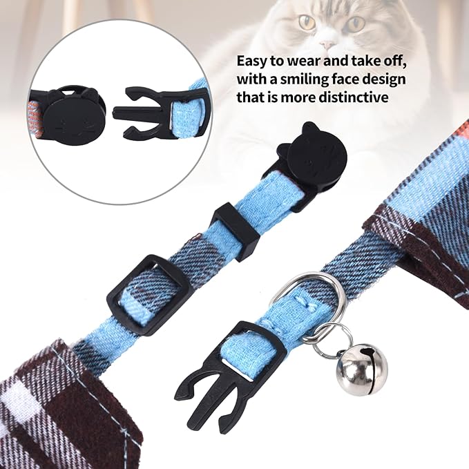 Mini Cat Bandana, Cat Tie Collar, Cats Bandana Collar with Bells and Bowtie, Kitten Bow Tie with Safety Buckle Adjustable Size for Small Cats Boys or Girls, Blue (2 pcs)