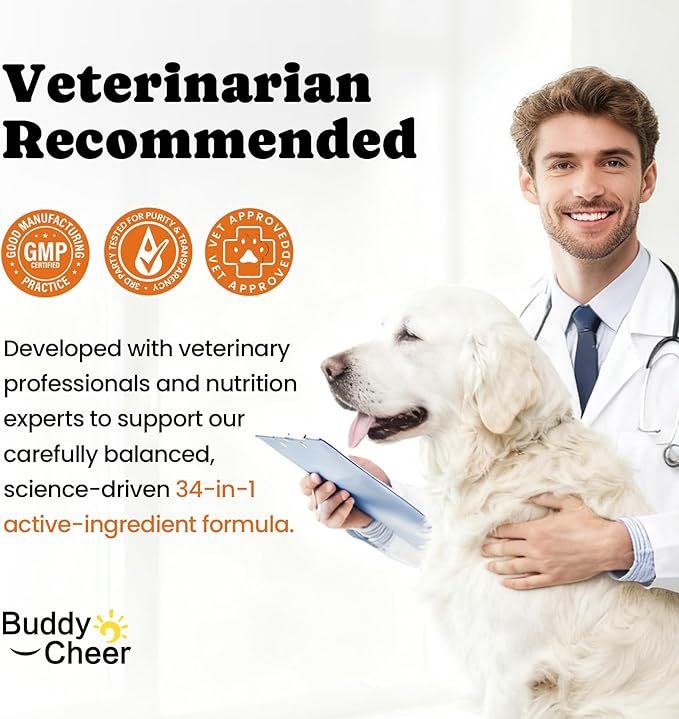 Dog Vitamins & Supplements 34-in-1 Pet Multivitamin Softchews, Daily Dog Supplements for Hip & Joints, Skin & Coat, Immune Health with Glucosamine, Probiotics, Collagen & Fish Oil (90-Day Supply)