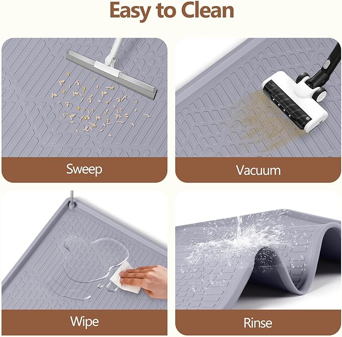 Large Cat Litter Mat with Toy Ball, 38'' x 25'' Silicone Cat Litter Trapping Mat for Scatter Control, Soft on Kitty Paws, Easy to Clean (Light Grey)