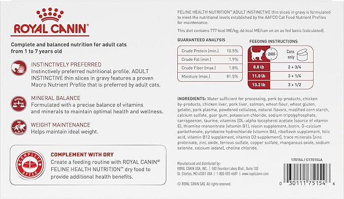 Royal Canin Feline Health Nutrition Adult Instinctive Adult Thin Slices in Gravy Cat Food, 3 oz (Pack of 18)