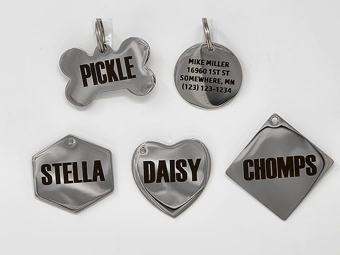 Dr. Fremont's Stainless Steel ID Dog Tags Engraved for Pets Personalized for Cat or Dog Collar Bold Font for Safety (Large, Hexagon)