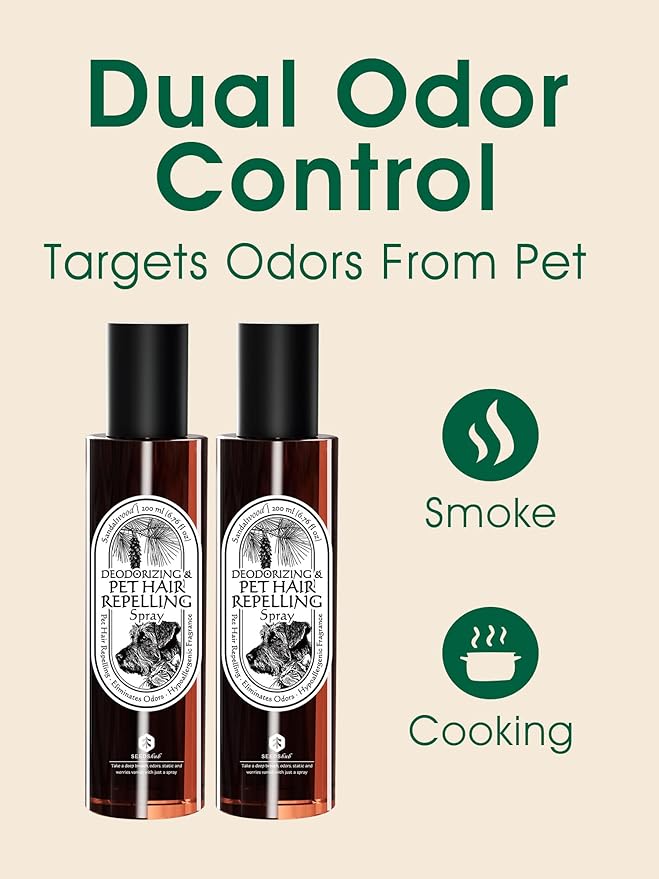 4-in-1 Pet Hair Repellent Spray, Pet Hair Dissolver & Odor Neutralize, Plant Based Enzymes, Safe for Pets, Clothes & Furniture, Refresh Pine Nut Scent, 13.52 fl oz, 2 Full Size Pack